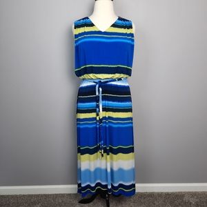 Chico's Blue and Yellow Striped Sleeveless Maxi Dress size XL